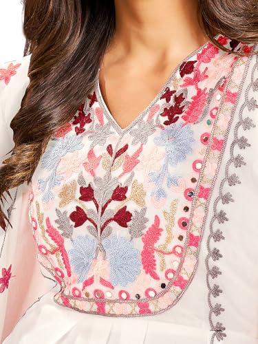 Image of FABZOO Women's Georgette Embroidery Anarkali Kurta Palazzo & Dupatta Set. (Medium, White)