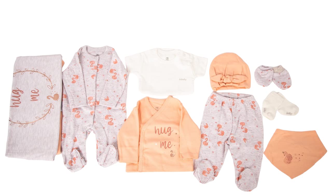 Hug Me Newborn Baby Flamingo Clothing Set (9-piece set, 100% Organic Cotton)