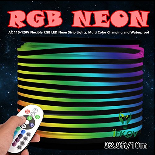 IEKOV NEON LED Light, AC 110-120V RGB LED Neon Light Strip, 60 LEDs/M, Flexible/Waterproof/Multi-Colors/Multi-Modes 5050SMD LED Rope Light with Remote for Decoration (32.8ft/10m) - Thumbnail 4