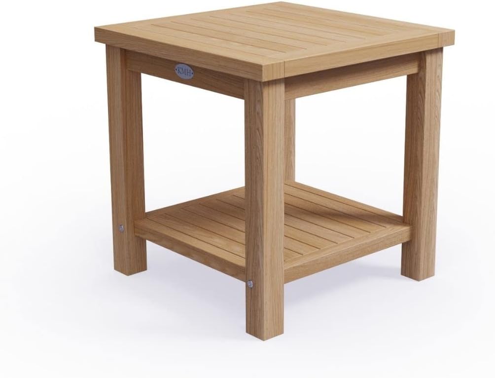 Amazon.de KMH Teak Beistelltisch Outdoor Holz quadratisch mit Ablage