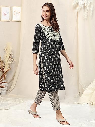 Image of MIRCHI FASHION Pure Cotton Straight Kurta Set for Women with Pant | Printed Kurta Pant Set | Ethnic Office Wear Kurta Set with Trouser