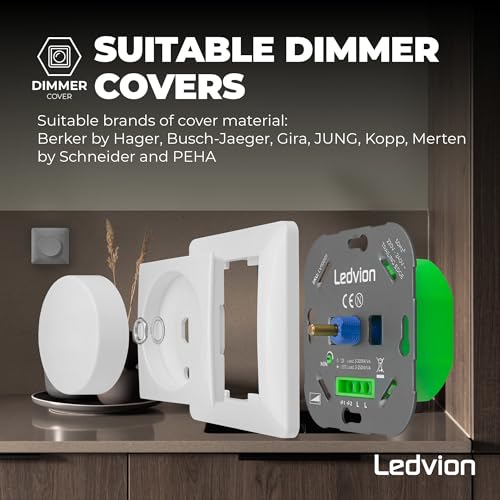 Ledvion - LED Dimmer 3-250 Watt inkl. Weiße Abdeckplatte, Universeller LED Dimmer, Dimmer Schalter
