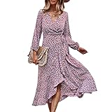 Johoproce Women's Wrap Dress Casual Boho Floral V Neck Long Sleeves Pleated Hem...