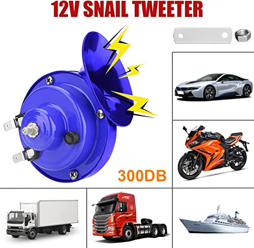 300Db Car Horn 【2 Pack】 12V Waterproof Double Horn, Used For Trucks, Trains And Ships, Electric Snails For Cars, Motorcycles, Alternative Electronic Parts For Cars And Horns For Trains,（2Pcs Blue） #TOP3