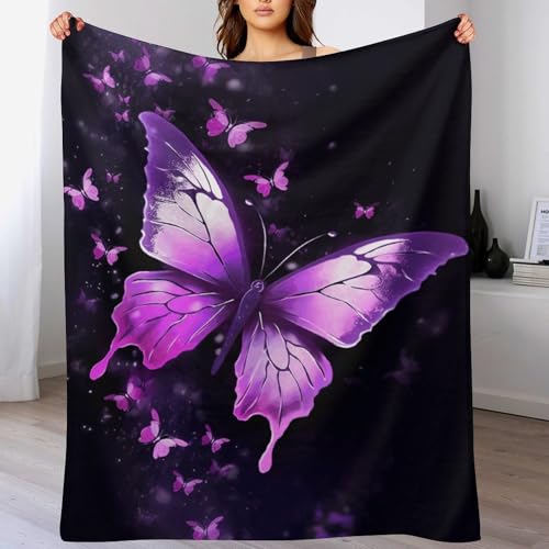 Couverture imprimé papillon violet, idée cadeau confort pour lit et voyage