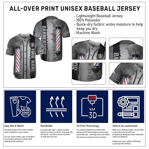 Custom Barbershop Baseball Jersey for Men – Personalized Barber Smock Shirt, Camisas Profesionales Chaqueta Hair Stylist miniatura 6