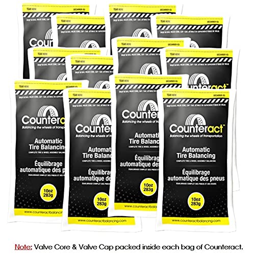 Counteract 10Oz-B12 Centrifugal Force Tire/Wheel Balancing Beads - Off-Road Vehicles, Light Duty Truck Tires, (12) 10Oz Balance Bead Bags, (12) Valve Caps And Cores #TOP2