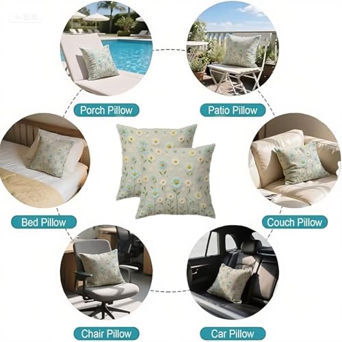 Housse coussin 70x70cm bleu clair en lin imperméable lot de 2
