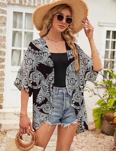 Image of Chunoy Women Short Sleeve Chiffon Kimono Beach Swimsuit Cover Up