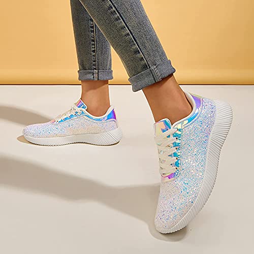 Image of BELOS Women's Glitter Shoes Sparkly Lightweight Metallic Sequins Tennis Shoes Casual Retro Braided Walking Shoes