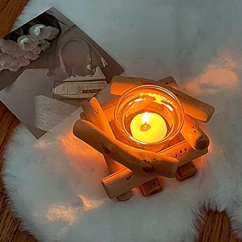 Uooker Handmade Wooden Tea Light Candle Holder with Glass Cup Rustic Country Coastal Style for Home Decoration Rustic Wedding Party Birthday Holiday Valentine's Day Christmas