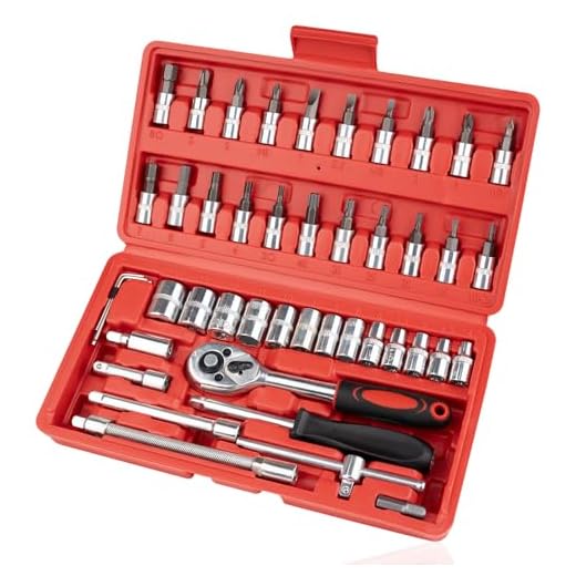 Beaiguna 46PCS Small Drive Socket Ratchet Wrench Screwdriver Set, 1/4 Inch Metric Socket and Ratchet Wrench Set with Extension Bar, Upgrade Compact Tool Set for Car