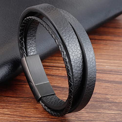 Bijoux punk pour hommes en cuir véritable multicouche ajusté et confortable