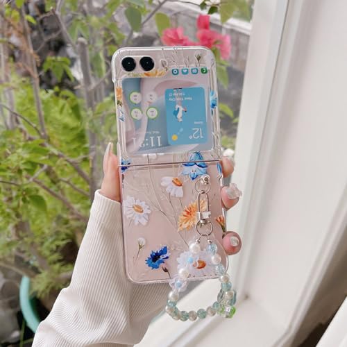 Coque pour Samsung Z Flip 5 4 3 pliable plastique rigide transparent antichoc avec dragonne arrière