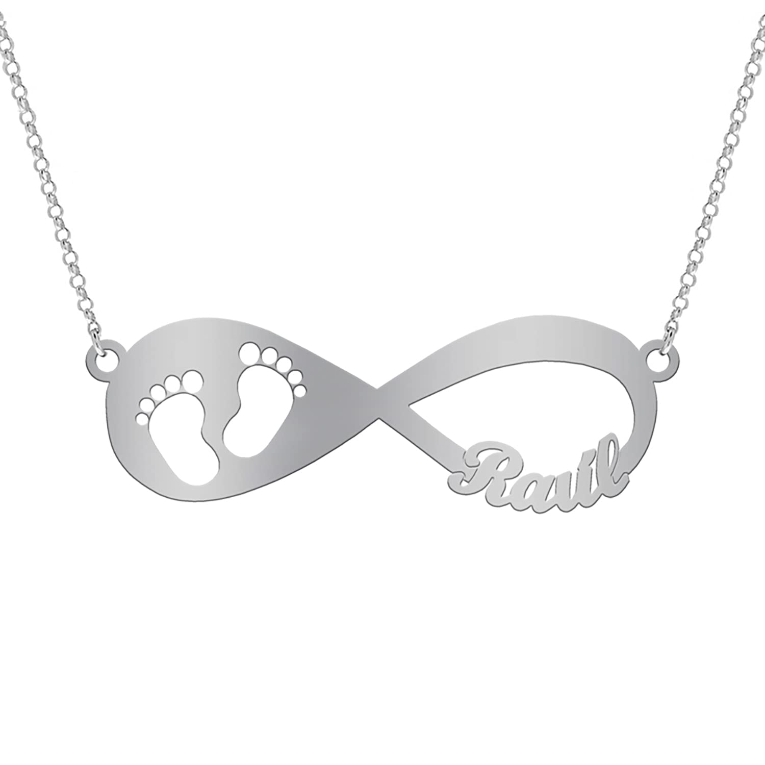 Collar Huella de Bebé Infinito Plata Personalizado con Nombre de Hijo - Colgante para Mamá Día de la Madre Regalo Original con Niño Recien Nacido