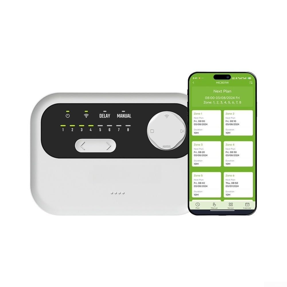 Controller intelligente per irrigazione a 8 zone, WiFi, basato sul tempo, computer di irrigazione, 8 zone, controllo tramite app, sistema di irrigazione da giardino, 8 valvole, per irrigatore WiFi, 24