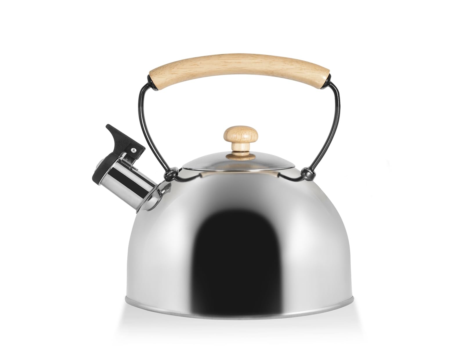 H&H Bollitore con Fischio, Acciaio Inox, Manico in Legno, 2,3Lt, Induzione