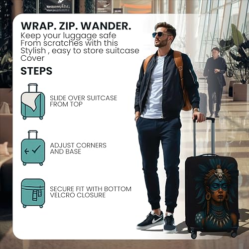 Image of WanderWraps Spendex Polyester Protective Luggage Cover | Hard Luggage Trolley Bag Cover | Washable | Dust Proof | Stretchable | M - 24 inch | Nefraya