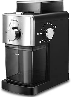 【2019年新商品】dretec(ドリテック) コーヒーグラインダー 電動 コーヒーミル 臼式 ワンタッチで自動挽き 杯数・粒度調整ダイヤル付き 掃除用ブラシ付き コンパクト