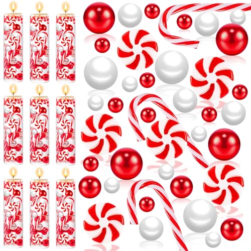 ZHWKMYP 480Pcs Christmas Vase Filler, Christmas Floating Vase Filler for Centerpieces, White and Red Candy Cane Decor Decorations by ZHWKMYP - Used condition - US$11.67