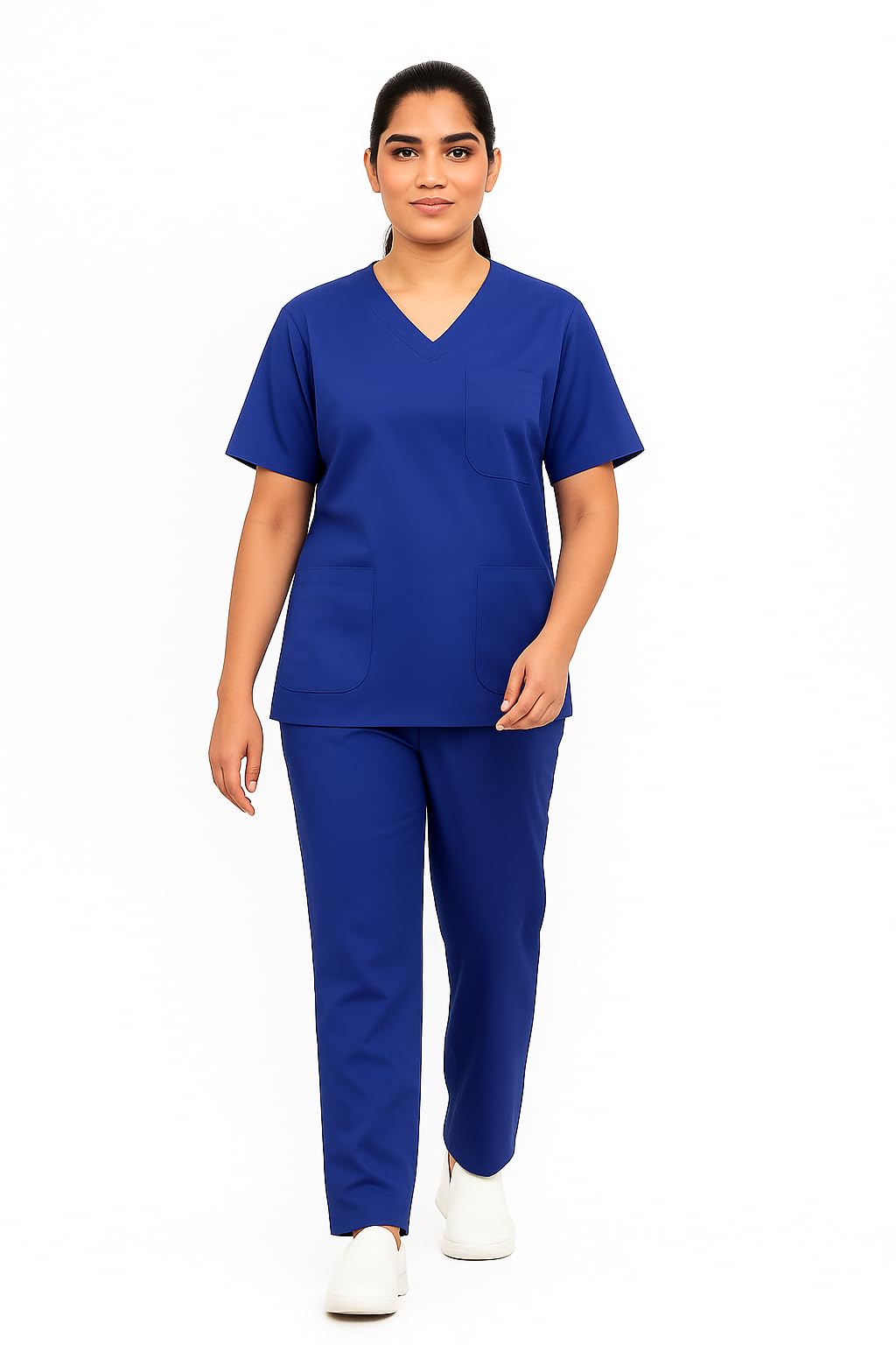 Professional Medical Scrub Set, Women's V-Neck Top and Pants Uniform in Black, Healthcare Workwear