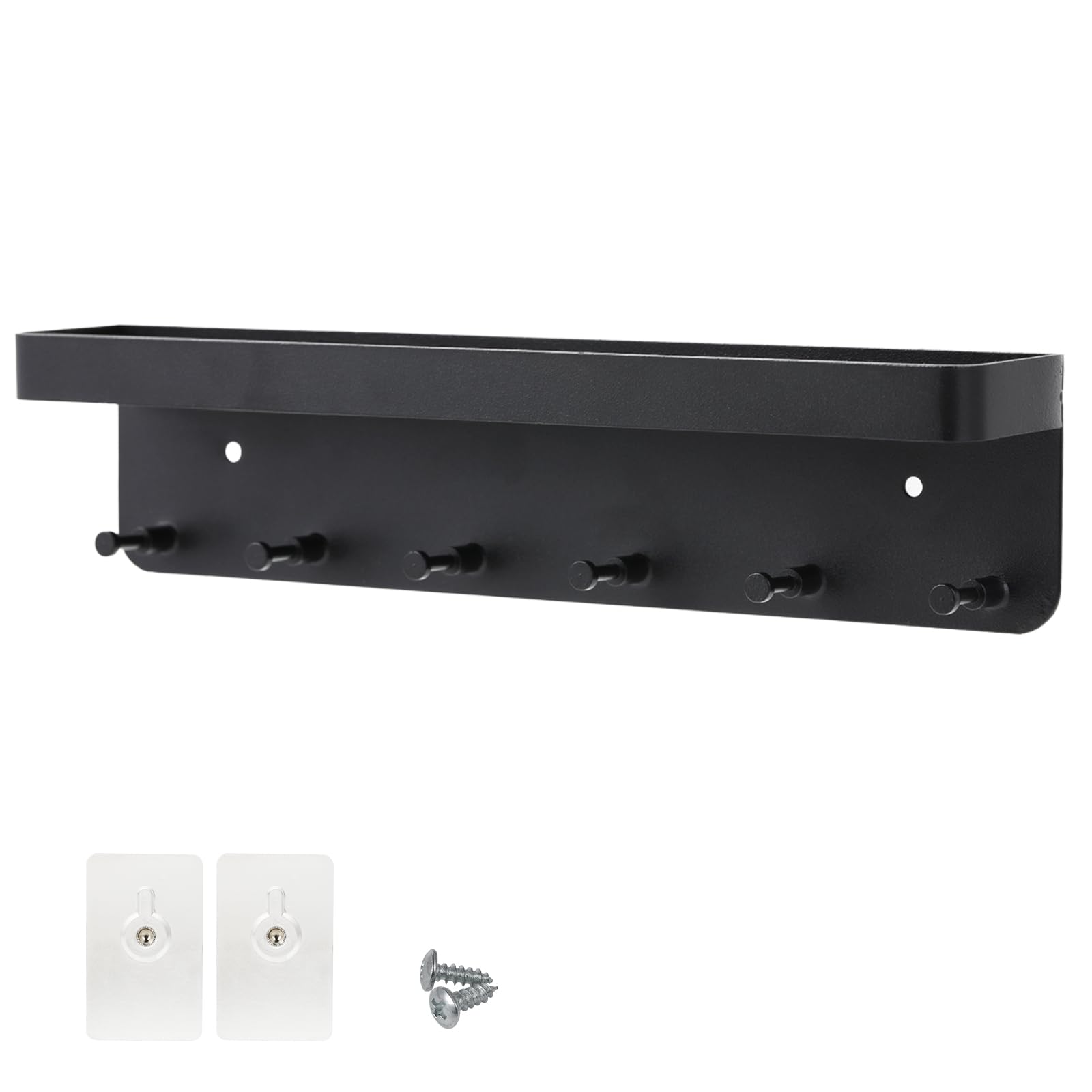 Colgador Llaves con diseño Autoadhesivo sin perforación Cuelga Llaves Pared con Estante y 6 Ganchos diseño Negro Mate Adecuado para Entrada Pasillo y Cocina Portallaves de Madera