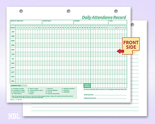Employee Daily Attendance History Records, Letter Size Cards (25 Forms) #TOP1