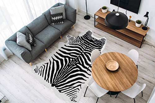 One Couture Teppich Fell Tierfell Optik Zebra Tiermuster Wohnzimmer Loft Schwarz Weiß,...