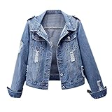 Mujer Chaqueta De Mezclilla Rotos Denim Chaquetas Corta Manga Larga Cazadora Vaquera Azul Marino 4XL