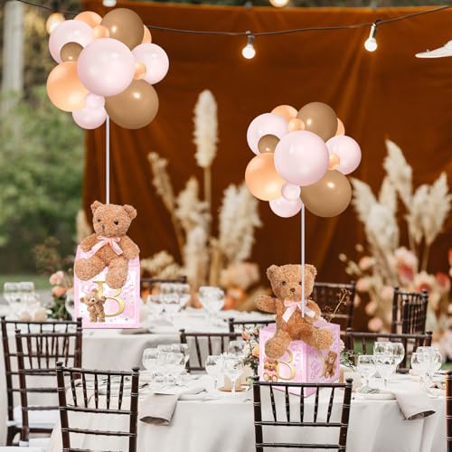 Image of Lenwen 6 Sets Baby Letter Boxes Decorations Table Centerpieces for Baby Shower Gender Reveal,Bear Stuffed Animals Balloon with Stand Plush Toy Boxes for Birthday Party Wedding(Bear,Pink)