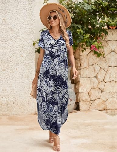Image of JollieLovin Womens Plus Size Casual Summer Maxi Long Dress Short Sleeve T-Shirt Loose Sun Dress(L-5X)