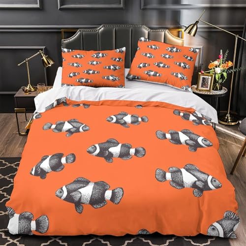 Housse de couette poisson-clown parure de lit 140x200 imprimé 3D zippée - 2