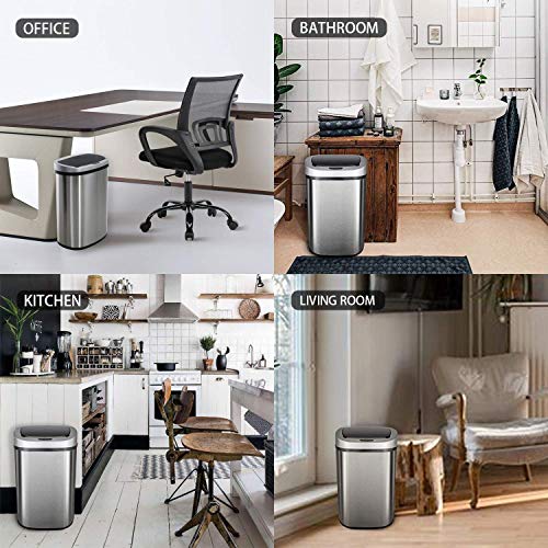 Hcb Trash Can Automatic Waste Bin Mute Metal Garbage Can With Lid Stainless Steel 13 Gallon 50 Liter For Kitchen | Office | Bedroom | Bathroom | Living Room #TOP6