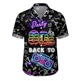 RUMAOZIA Camisa hawaiana para hombre de los años 80 y 90, camisa de manga corta, multicolor, retro, vintage, para fiesta, hombre, carnaval, disfraz, neón, geométrica, con botones, disfraz de corte