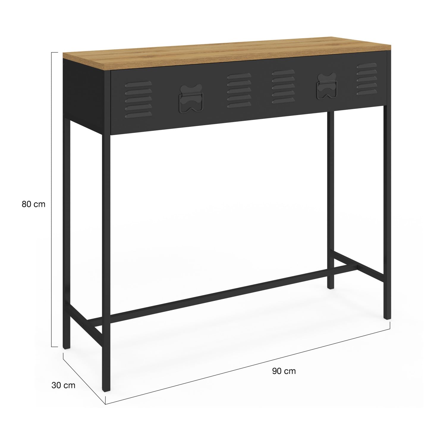 IDMarket – Consola 1 cajón Ester metal Negro Bandeja Madera Diseño Industrial