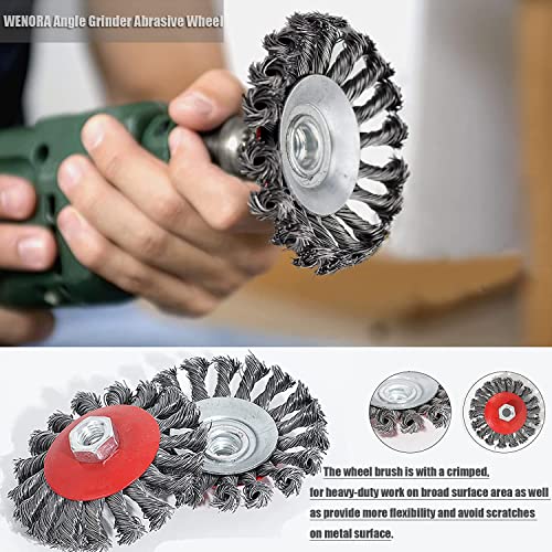 4 Pack Knotted Wire Wheel Brush For Angle Grinders, Wenora Wire Brush For 4 1/2 Angle Grinder With 5/8 Inch Threaded Arbor, With 5/8 Inch Arbor For Heavy Cleaning Rust, For Grinder #TOP2