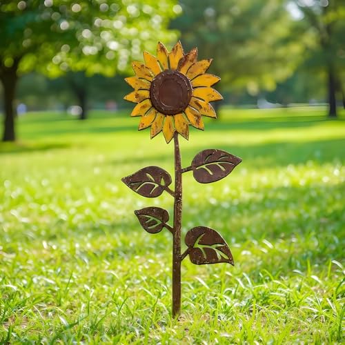 Generisch Metall Gartenskulpturen, Kunstvolle Eisenblumen, Deko Vintage Rostige Stäbe Für Wege Vorgarten Blumenbeet Balkon Terrasse Garten Zaunlinie Rasen Poolbereich