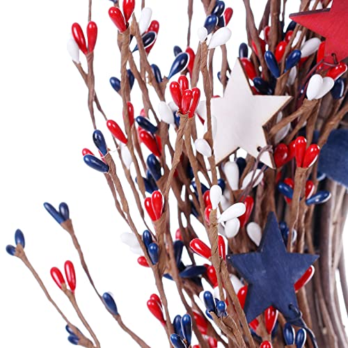 Yawwind Patriotic Wreath 4Th Of July Wreath 20 Inch With Red White And Blue Berry Metal Stars Embellished And Metal Star, Red White And Blue Wreaths Memorial Day Wreaths For Front Door Decor #TOP4