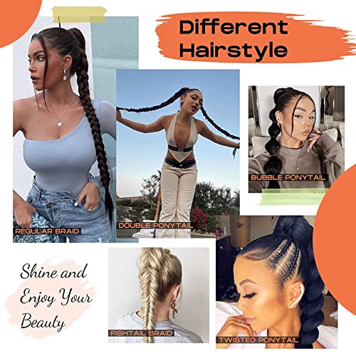 32 Inch Upgraded Long Braid Ponytail Extension With Elastic Tie, Straight Wrap With Braid Ponytail Extension Hair Pieces, Synthetic High Temperature Fluffy Natural Soft Hair Piece For Women Daily Wear #TOP2