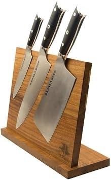 KANKA Magnetic Knife Block, Acacia Wood Kitchen Counter Holder with Strong Magnetic Core, Non-Slip Base, Holds 4-5 Knives