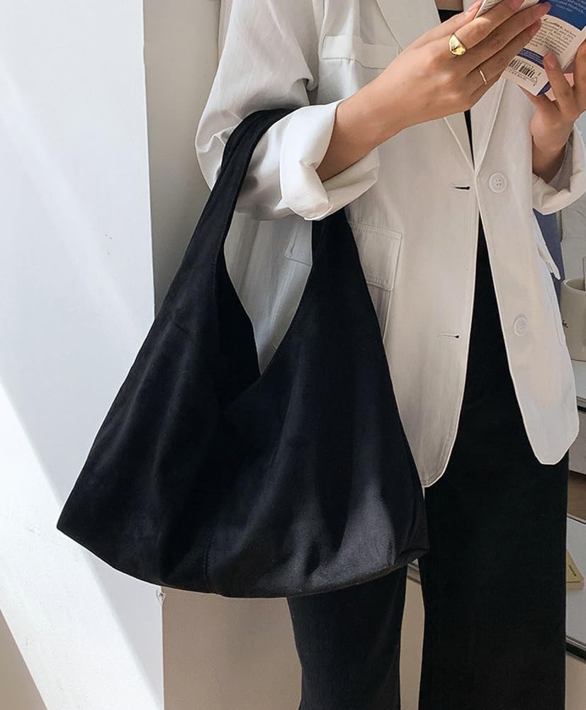 Women's Suede Tote Bag Retro Crescent Shoulder Bag Trendy 2025 Suede Handbag Underarm Purse Work Bag Dumpling Bag - Image 2