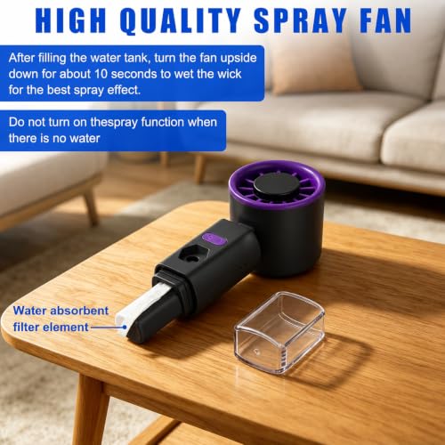 Image of QLECT 2-in-1 Mini AC Portable Fan with Water Mist Spray, 1800mAh Rechargeable Battery, 5 Speed USB Fast Charging Handheld Fan, Foldable Personal Cooling Fan for Travel, Office, Home, Men & Women