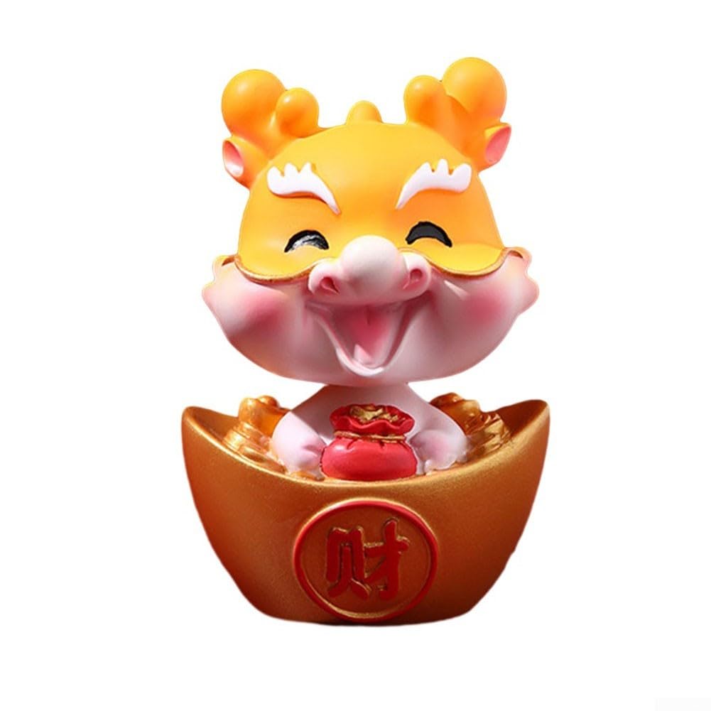 Posąg Feng Shui, Ozdoby do salonu, Ozdoby Feng Shui, Dekoracja Posągu, Posąg Smoka, Rok Smoka Fortune Dragon Cute Bobblehead Ornament Świąteczny Potrząsający Głową Smok Ornament(Yellow)
