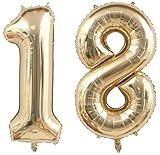 40 Inch Light Gold 18 Number Balloons White Gold Giant 18 Foil Mylar Helium Large Digital Balloon Champagne Gold Birthday Numbers Jumbo Balloons 18th or 81st Anniversary Party Decorations Supplies
