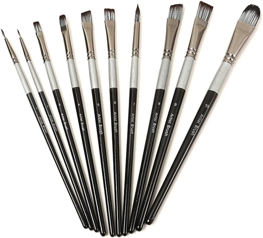 10pcs Professional Paint Brushes Nylon Hair Artist Painting Brush for Acrylic Oil Watercolor Art Supplies(D)