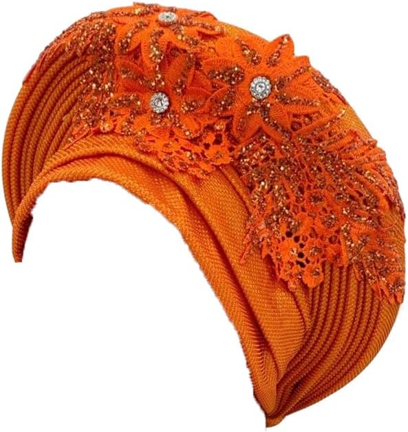 Women's Elegant Turban Cap African Nigeria Party Wedding Embroidery Lace Headwrap
