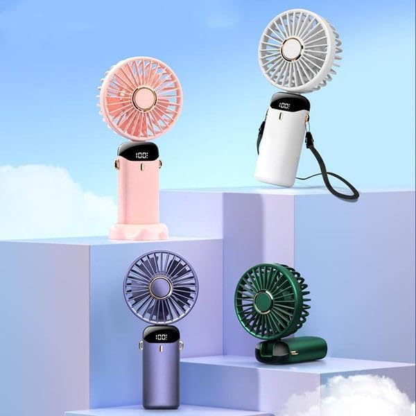 Image of Darkowl Portable Rechargeable Mini Fan with Display, 5 Speed Handheld Fan with Base, 90 Adjustable USB Fan for Travel, Home & Office