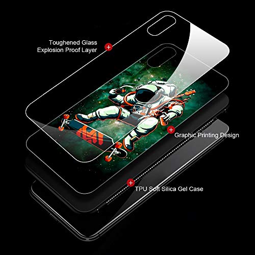 Iphone Xr Case,Tempered Glass Back Shell Cool Pattern Designed With Soft Tpu Bumper Case For Boys Men Fashion Apple Iphone Xr Cases - Astronaut Skateboard #TOP2