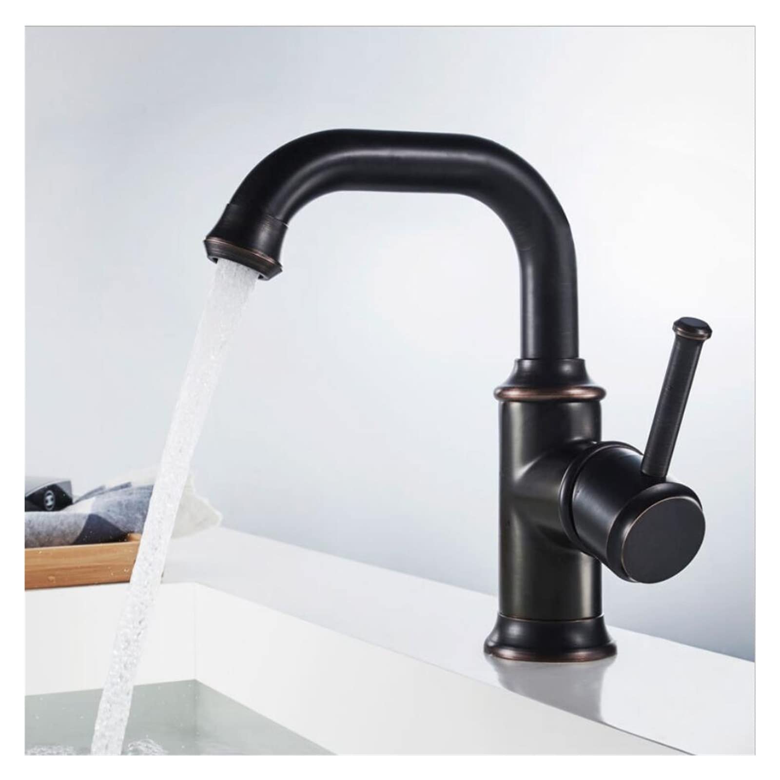 Robinet d'eau d'évier mitigeur de lavabo pivotant noir or antique pour salle de bain chaude froide