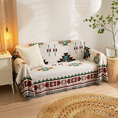 Roomlife Reversible Two-Sided Knitted Sofa Covers Bohemian Couch Cover Blanket Universal Sofa Slipcover Couch Cover For Dogs,70"X 102" #TOP1